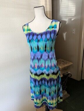 Keren Hart Sleeveless Tie-Dye Print A-Line Dress in Blue & Green